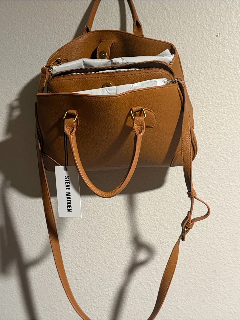 Steve Madden Caramel Tan Pebbled Leather Satchel